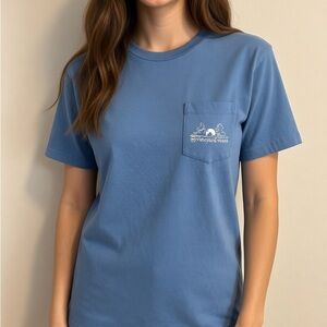 Vineyard Vines Blue Pocket Tee Whale Graphic Back Print Preppy Coastal Size S